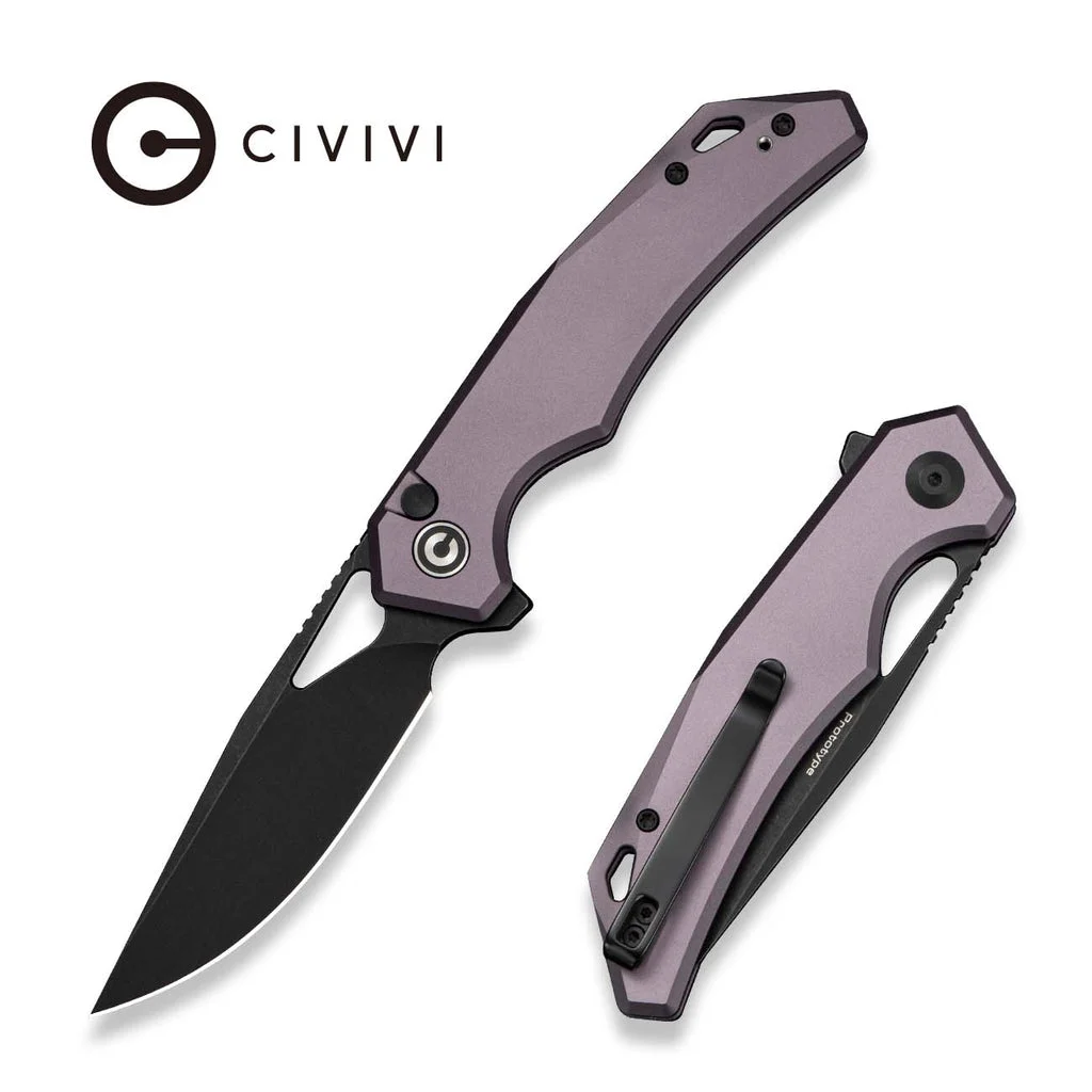CIVIVI Vexaryn Flipper & Thumb Hole & Button LockKnife Purple Aluminum Handle (3.39" Black Stonewashed Nitro-V Blade) C25062 Sample2