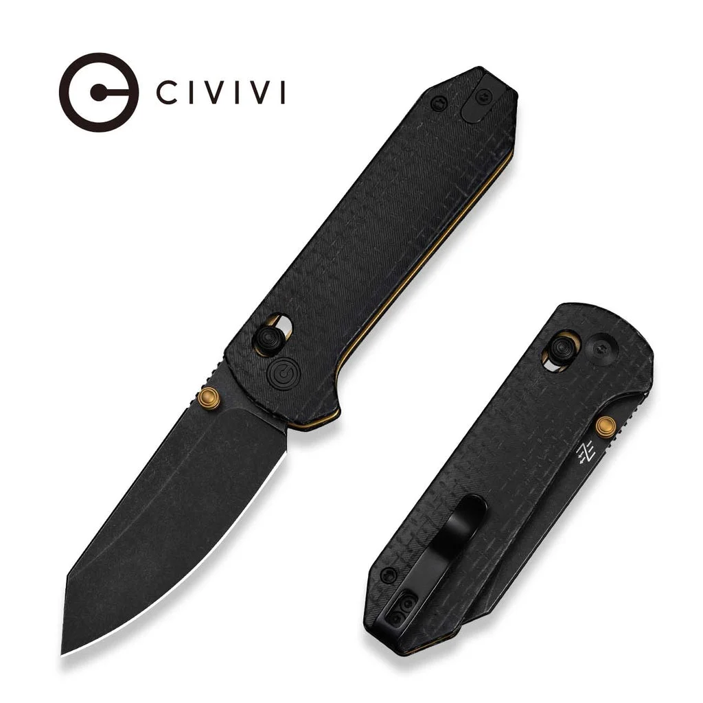 CIVIVI Yonder Thumb Stud & Crossbar Lock Knife Black Burlap Micarta Handle (2.88" Black Stonewashed 14C28N Blade) C23073B-2