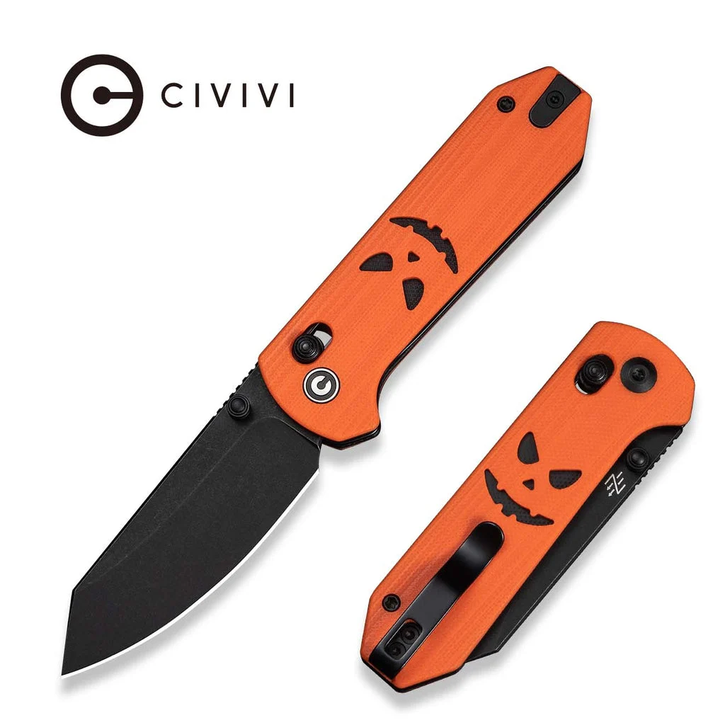 CIVIVI Yonder Thumb Stud & Crossbar Lock Knife Orange & Black G10 Handle (2.88" Black 14C28N Blade) C23073D-1