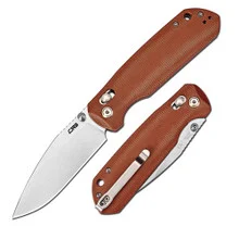 CJRB Mega Maximal Folding Knife Brown Micarta Handle AR-RPM9 Drop Point Plain Edge Stonewash Finish J1954L-BN
