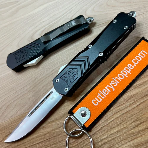 CobraTec Knives Large FS-X Dual-Action OTF Automatic - 3.5" Plain Edge D2 Blade - Black Anodized 6061-T6 Aluminum Handle LBLKFS-XLDNS