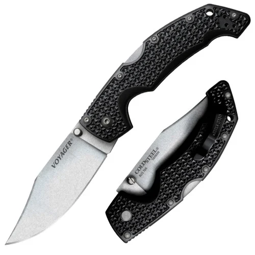 Cold Steel 29AC Large Voyager Clip Point - 4.0" Plain Edge AUS-10A Blade - Griv-Ex Handle