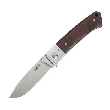 CRKT Jernigan Torreya (2879) - 3.50" 7Cr17MoV Satin Plain Drop Point Blade Brown Micarta Handle CR2879