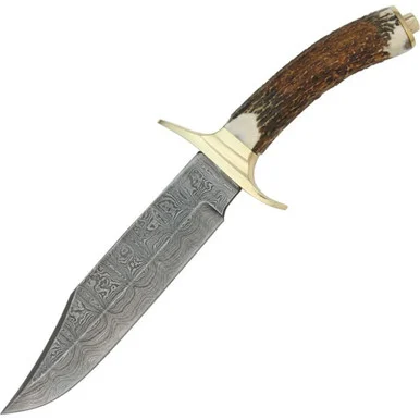 Damascus Knives Bowie - Stag (6.75" Damascus) DM1009