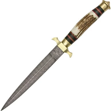 Damascus Knives Commando Dagger - Stag Bone (7.75" Damascus) DM1031