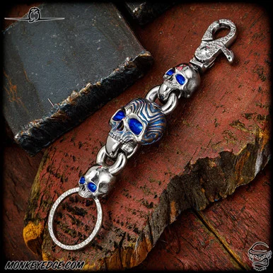 Dmitry Streltsov Keyring: Lucky Skull - Titanium Damask Engraved Blue