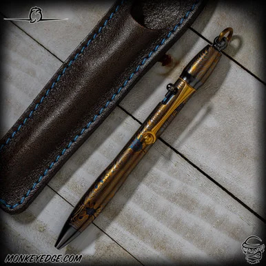 Dmitry Streltsov Pen: Amelia - Titanium Damask Ink Splatter Bronze/Blue Engraved