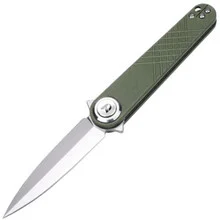 Dreamtech Button Lock Folding Knife Green G10 Handle 14C28N Dagger Plain Edge Satin Finish DTK4052GGR