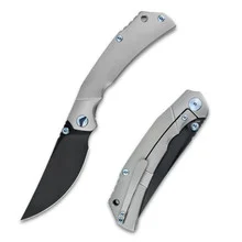 FerraMonster Reaver Folding Knife Beadblast Titanium Handle S90V Clip Point Plain Edge Belt Satin Finish FM23010-C