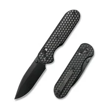 Geo Ethereal Cutter Folding Knife Black Titanium Handle M390 Drop Point Plain Edge Black DLC Finish GEO2402D