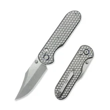 Geo Ethereal Cutter Folding Knife Gray Titanium Handle M390 Clip Point Plain Edge Darkwash Finish GEO2401C