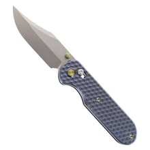 Geo Knives Ethereal Cutter Axis Lock Folding Knife Stonewash Clip Point M390 Blade Stonewash Blue Titanium Handle GEO2401M