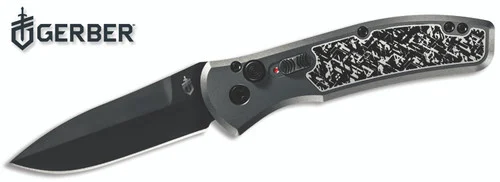 Gerber 30-001325 Empower AUTOMATIC - 3.25" Plain Edge CPM-S30V Black Finish Blade - Type III Hard Anodized Grey Aluminum Handle w/Armored Grip Plates