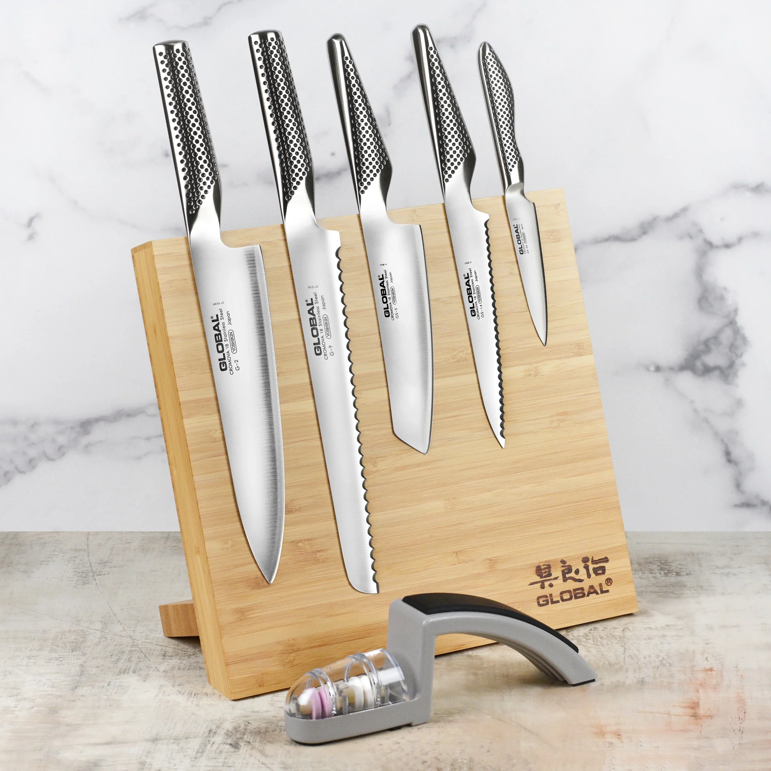 Global 6 Piece Magnetic Easel Knife Set with Bonus Sharpener