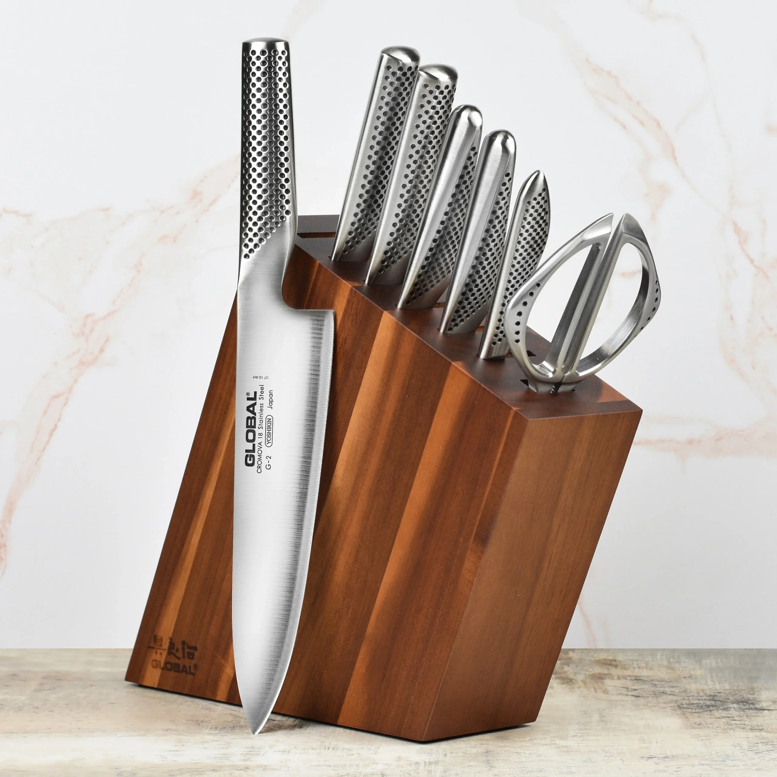 Global Akari 8 Piece Knife Block Set, Acacia