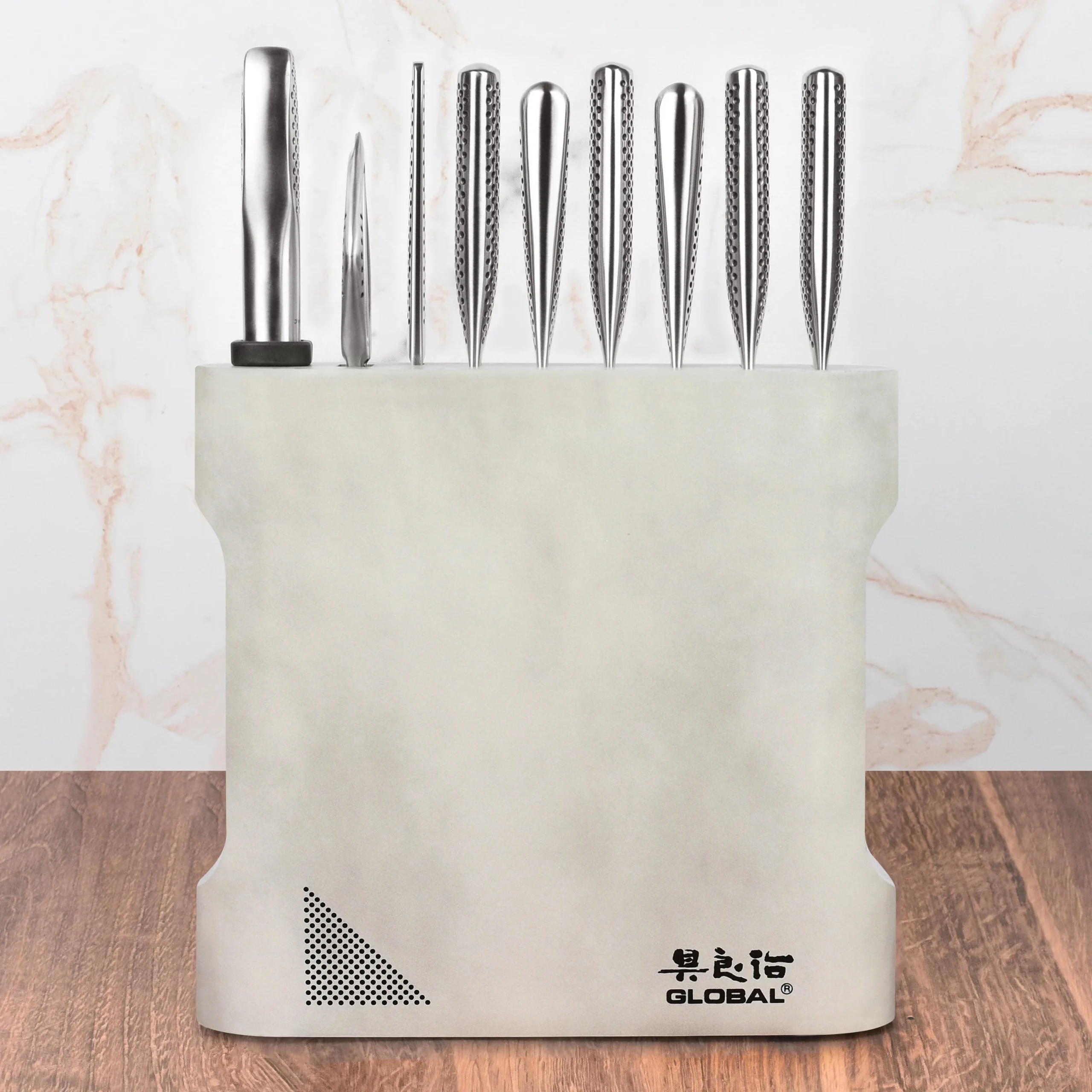 Global Kanpeki 10 Piece Knife Block Set, Cement Gray