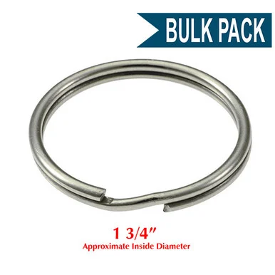 Heavy Duty Split Key Ring Nickel Plated 1-3/4 Inch Diameter (USA)-Bulk Pack of 50