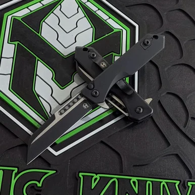 Heretic Knives Jinn Manual Button Lock Knife 3.0 2-Tone CPM-MagnaCut Wharncliffe Blade Black Aluminum H213-10A-T