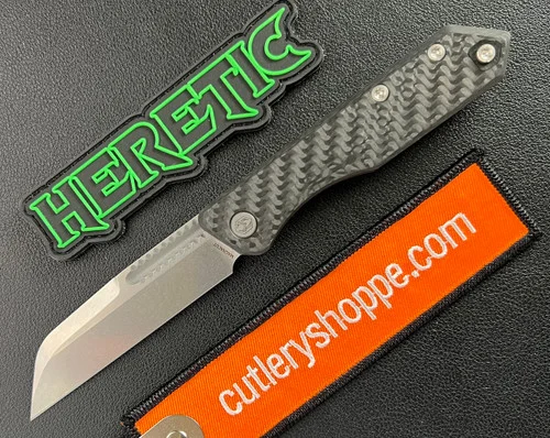 Heretic Knives Jinn SlipJoint Folder - 3.0" Stonewash Finish CPM-MagnaCut Sheepsfoot Blade - Carbon Fiber Handles w/Reversible Pocket Clip - H013-2A-CF