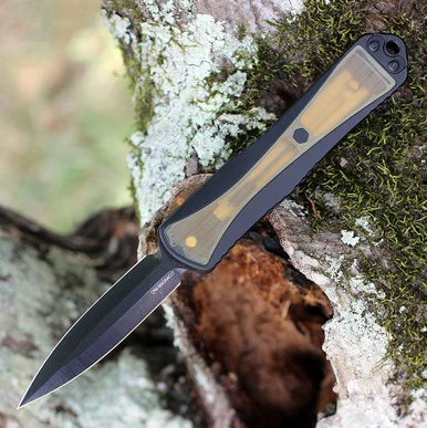 Heretic Manticore E OTF Auto - Blk Ano w/ Ultem Inlays (3.19" Blk MagnaCut Double Edge) H028-6A-ULTEM