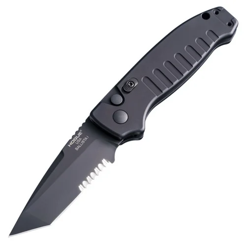 Hogue 64120 Ballista I Automatic - 3.5" Black Cerakote 154CM Combo Edge Tanto Point Blade - 6061-T6 Black Hard Anodized Aluminum Handle