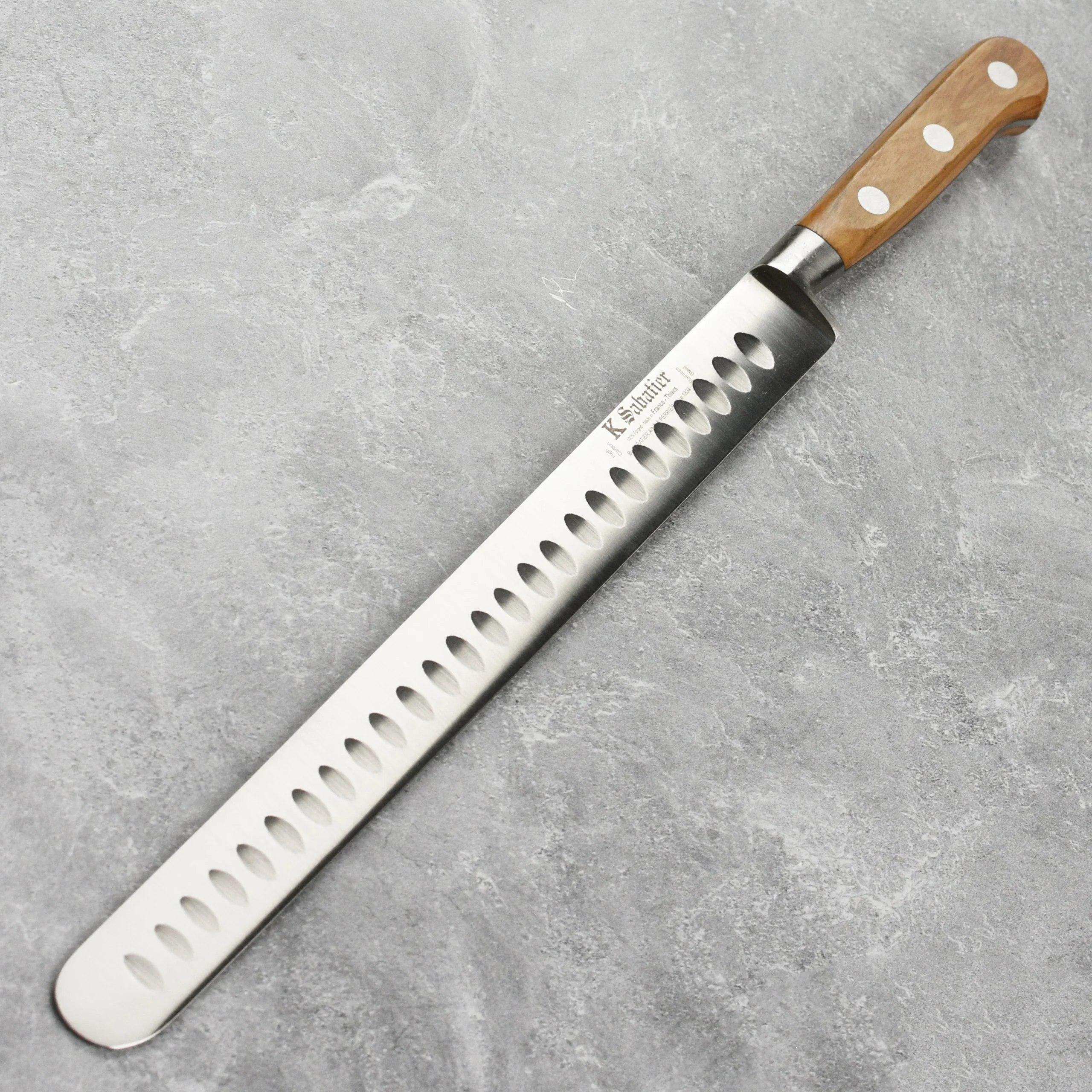 K Sabatier Olive Wood 12" Hollow Edge Slicing Knife