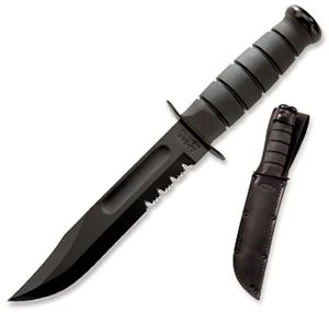 KA-BAR Knives 1212 Black Fighting/Utility Knife - 7.0" 1095 Cro-Van Combo Edge Blade - Black Leather Sheath