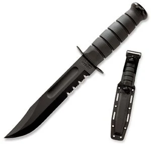 KA-BAR Knives 1214 Black Fighting/Utility Knife - 7.0" 1095 Cro-Van Combo Edge Blade - Plastic Sheath