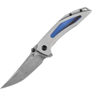 Kansept Baku - Gray/Blk/Blu Titanium/G-10 (3.2" Damascus) K1056A4