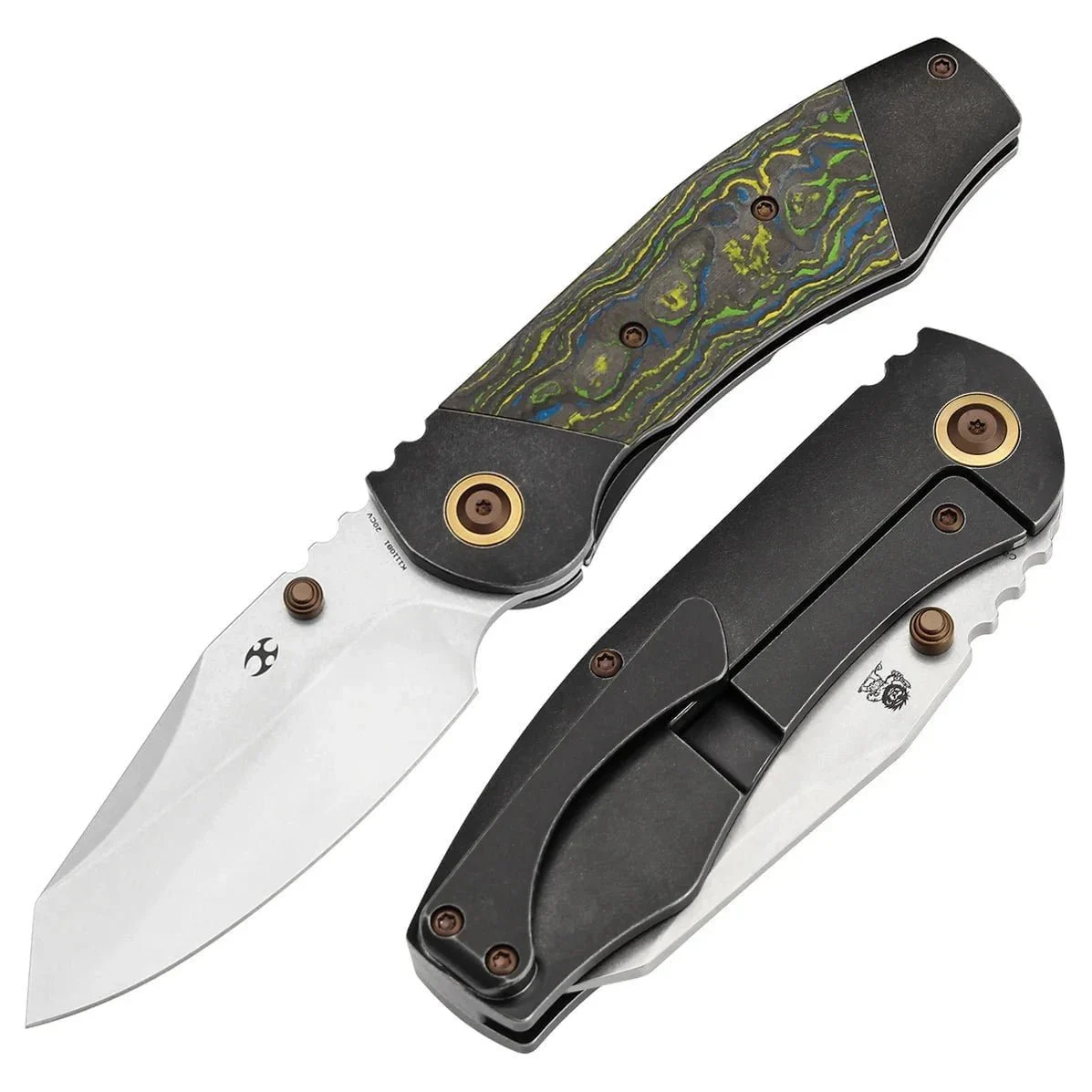 Kansept Caveman K1110B1 – 3.57" CPM‑20CV Blade, Blackwash Titanium & Gecko CamoCarbon Handle