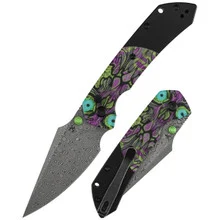 Kansept Fenrir Folding Knife PC/Purple Undead Print Handle Damascus Harpoon Plain Edge K1034S7