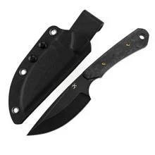 Kansept Flank Fixed Blade Knife Shred Carbon Fiber Handle D2 Drop Point Plain Edge Black Stonewash Finish G006A1
