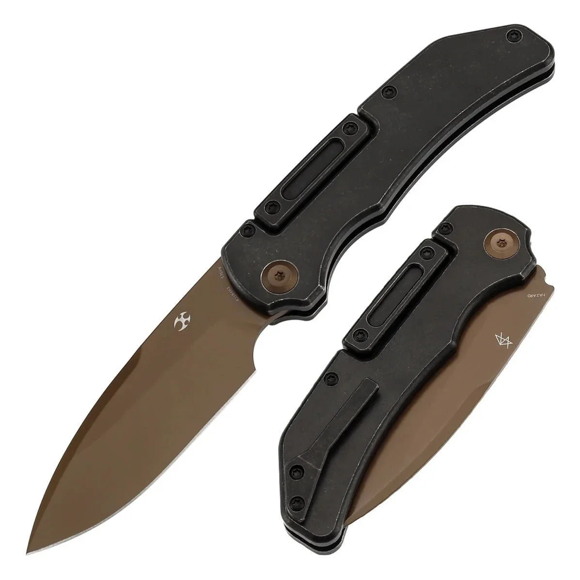 Kansept Hazard K1104H2 – 3.63" Rose Gold CPM-S35VN Blade, Blackwashed Titanium Handle, Bali Lock Knife