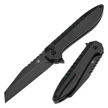 Kansept Kosame Folding Knife Blackwash Titanium/Blue Carbon Fiber Handle 154CM Wharncliffe Plain Edge Blackwash Finish T1093F2