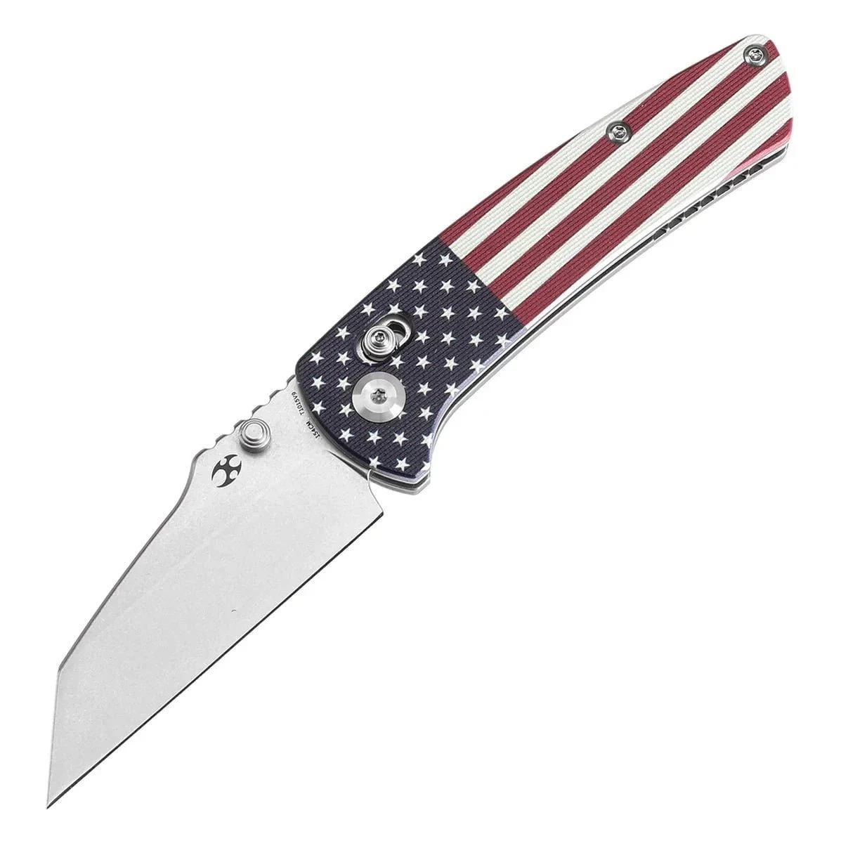 Kansept Main Street T1015V9 USA – 3.36" 154CM Reverse Tanto Blade, Jade G10 Handle with American Flag Design, Crossbar Lock EDC Knife