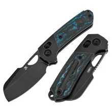 Kansept Nahaul Folding Knife Blackwash Titanium/Arctic Storm FatCarbon Handle Magnacut Dagger Plain Edge Blackwash Finish K2125V4