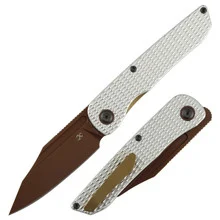 Kansept Nettle Folding Knife Silver Aluminum Handle 154CM Tanto Plain Edge Rose Gold Finish T1103A3