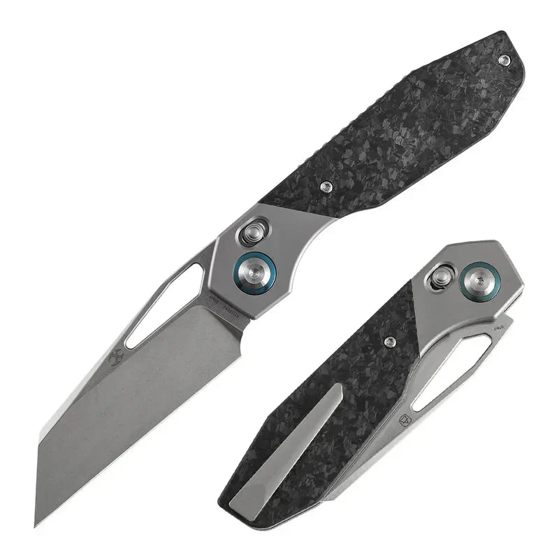 Kansept QTRO Crossbar Lock Knife – ELMAX Blade, Titanium Handle with Shred Carbon Fiber Inlay