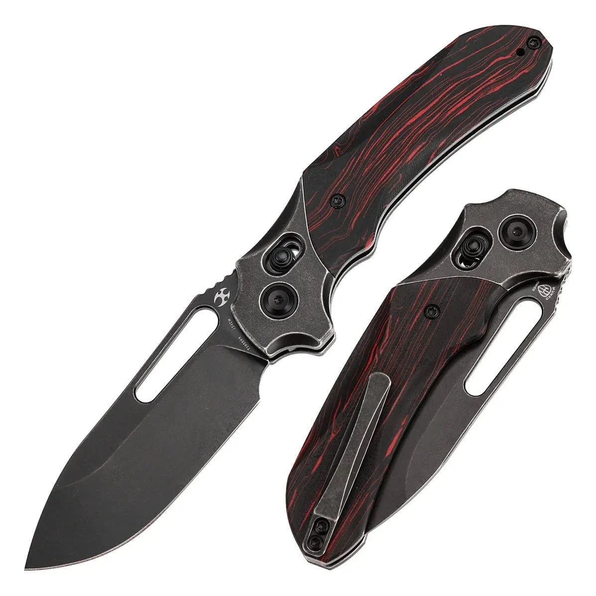 Kansept Quasar T1099V4 – 3.38" 154CM Blade, Red & Black G‑Mascus Handle, Crossbar Lock EDC Knife