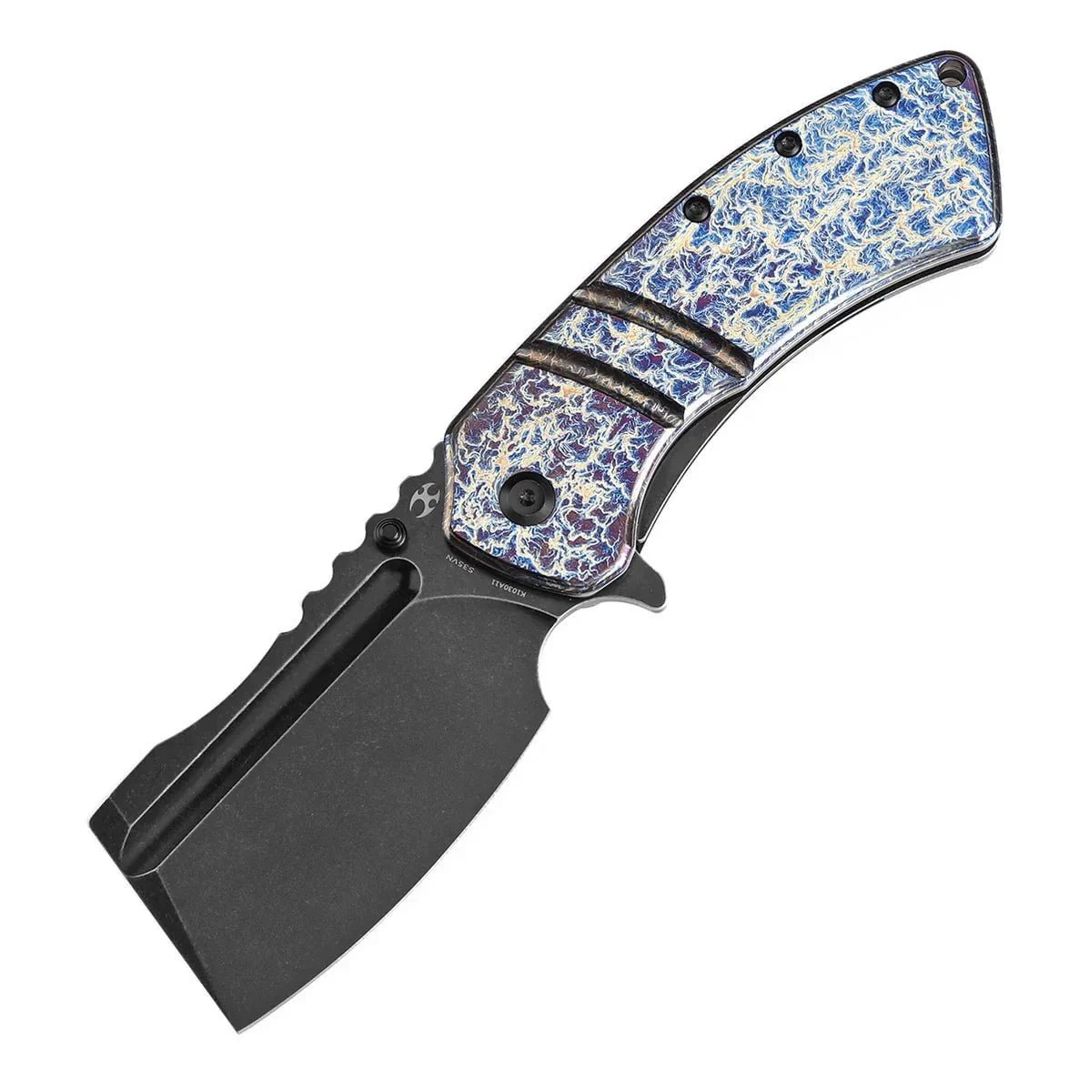 Kansept XL Korvid K1030A11 – 3.55" CPM-S35VN Sheepsfoot Blade, Titanium Handle with Lightning Strike Finish, Frame Lock Folding Knife