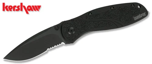 Kershaw 1670GBBLKST Blur Glassbreaker - 3.38" Combo Edge Black DLC Coated Blade - SpeedSafe Assist