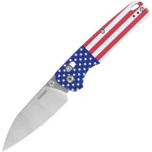 Kershaw Bel Air XL Folding Knife American Flag Aluminum Handle Magnacut Reverse Tanto Plain Edge Satin Finish 6110USA