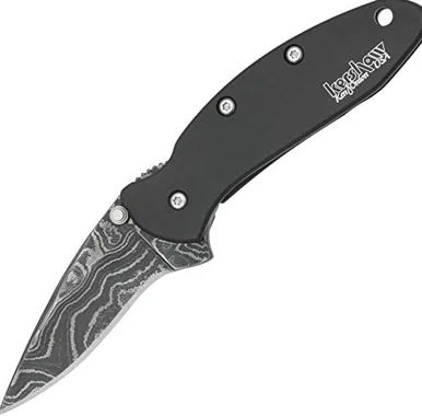 Kershaw Chive Assisted Folding Knife Black 1.9in Damascus Finish Drop Point Blade KS1600DAMCKT
