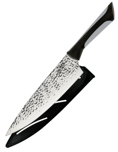 Kershaw Kai Luna 8-inch Chef's Knife - High-Carbon Stainless Steel Hammered Satin Blade Black/Gray Soft-Grip Handle KAI7066