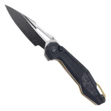 Ketuo Griffin G10 Folding Knife Black G10 w/ Carbon Fiber Handle & Gold Accents Blackwash & Satin 14c28n Blade