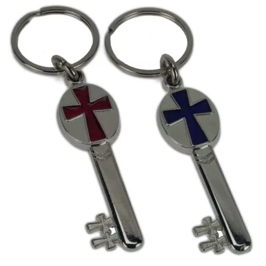Key Shape Keychain with Inlaid Cross