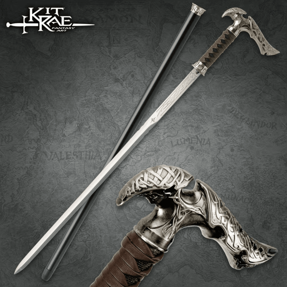 Kit Rae Axios Forged Sword Cane - 1045 Carbon Steel Blade