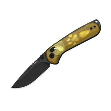 Kizer Buddy II Folding Knife Yellow PEI Handle AEB-L Drop Point Plain Edge Black PVD Stonewash Finish V3790A1