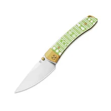 Kizer Christmas Mini Momo Folding Knife Gold/Green Aluminum/G10 Handle S45VN Drop Point Plain Edge Blast Finish Ki3663MC1