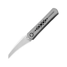 Kizer Feist 2 X Folding Knife Silver Titanium Handle M390 Hawkbill Plain Edge Stonewash Finish ZX-3499.2A3